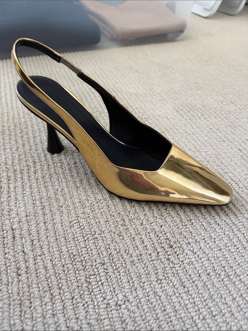 ME + EM Gold Slingback Chiselled Toe Metallic slingback